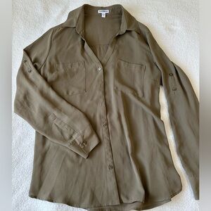 Express olive green button down blouse size large